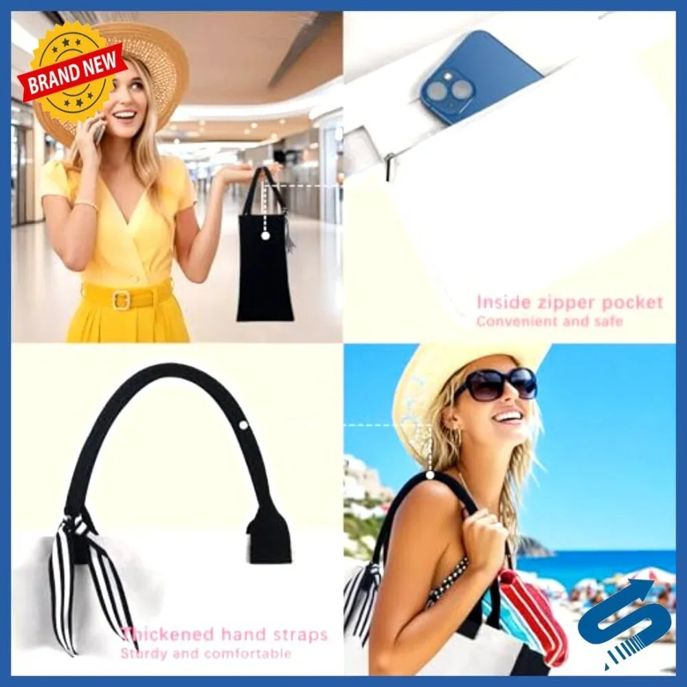 Canvas Tote Bag Set Classic DIY Personalized Travel Tote with Zipper Pocket